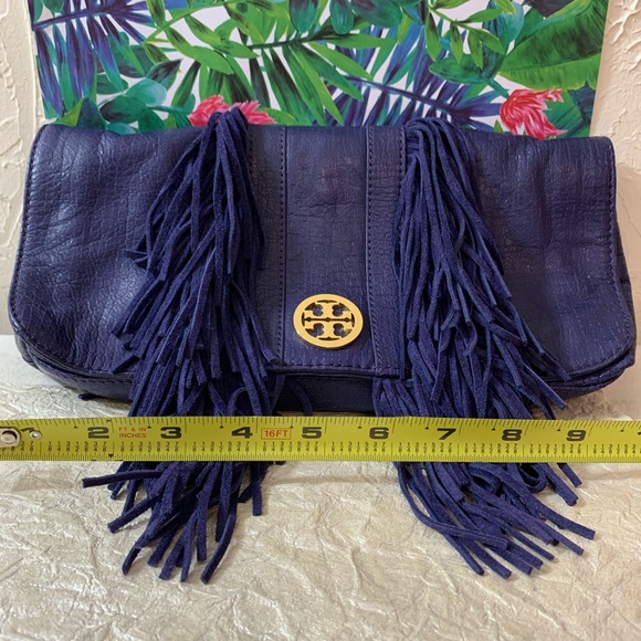 TORY BURCH PURPLE SAWLA LEATHER SUEDE CLUTCH GUC M - Picture 4 of 16